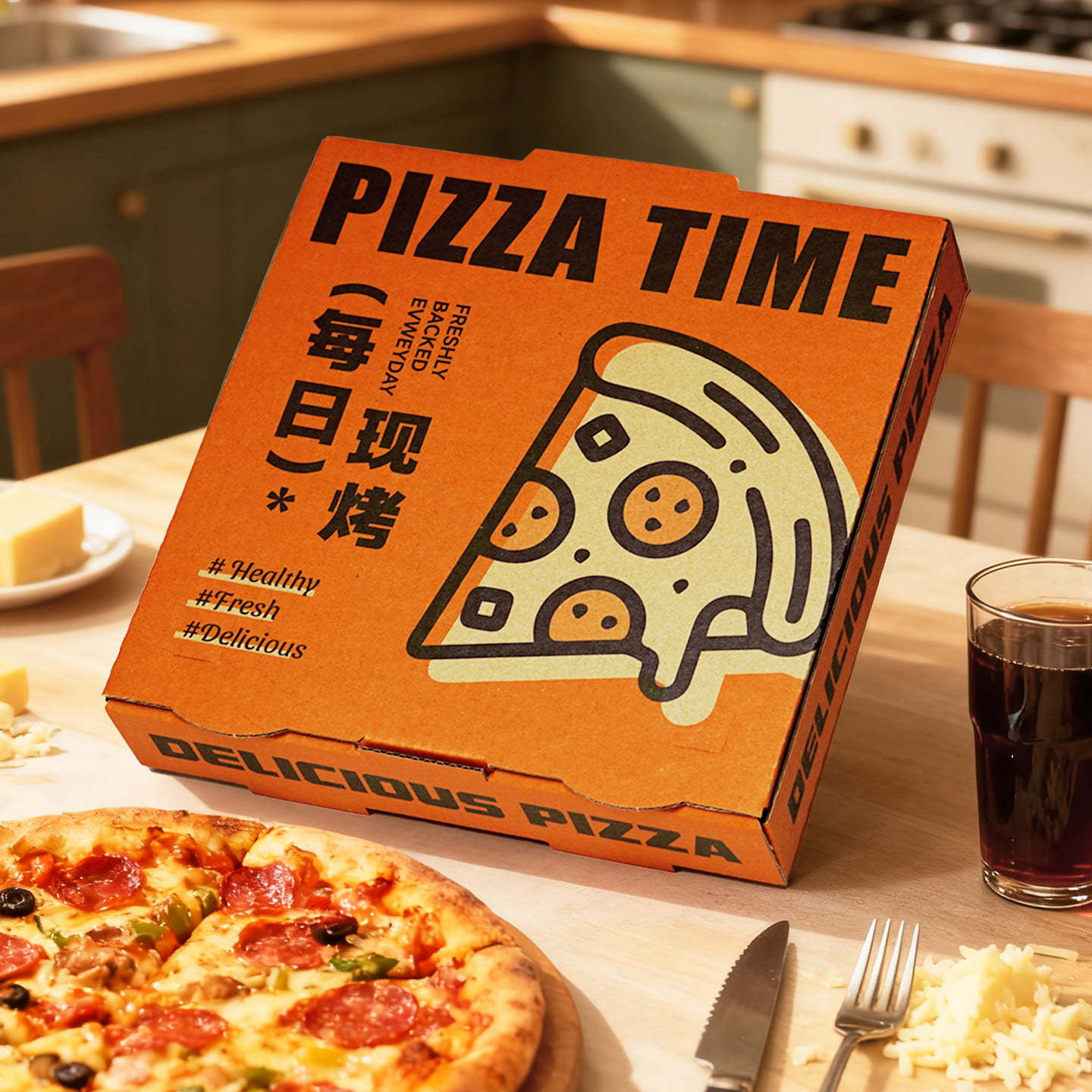 镀铝膜披萨盒打包外卖比萨野餐一次性三层瓦楞789寸商用耐油外带