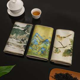 厂家批发高档彩绘茶巾古风加厚吸水茶几茶桌布抹布双面麂皮绒茶巾
