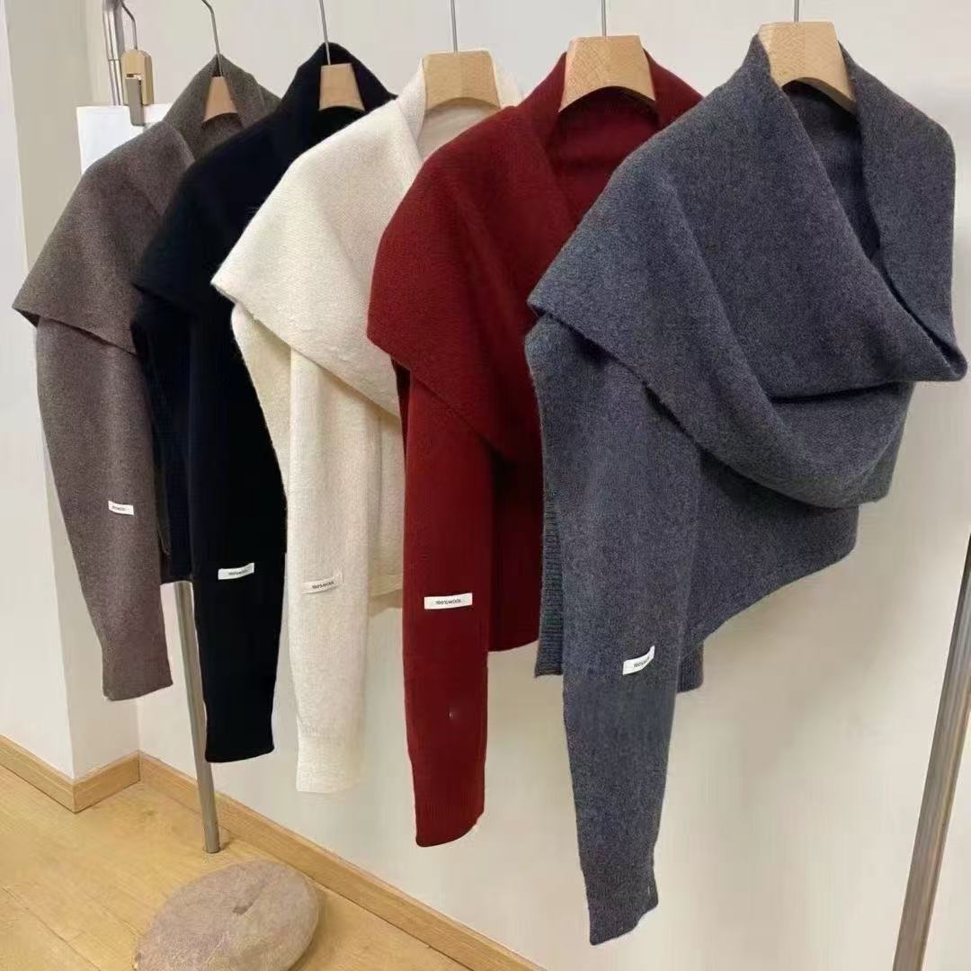Selected Australian 100% Wool Lazy Triangle Shawl Autumn and Winter Fashionable Layered Neck Protection Pure Color Scarf with Shawl