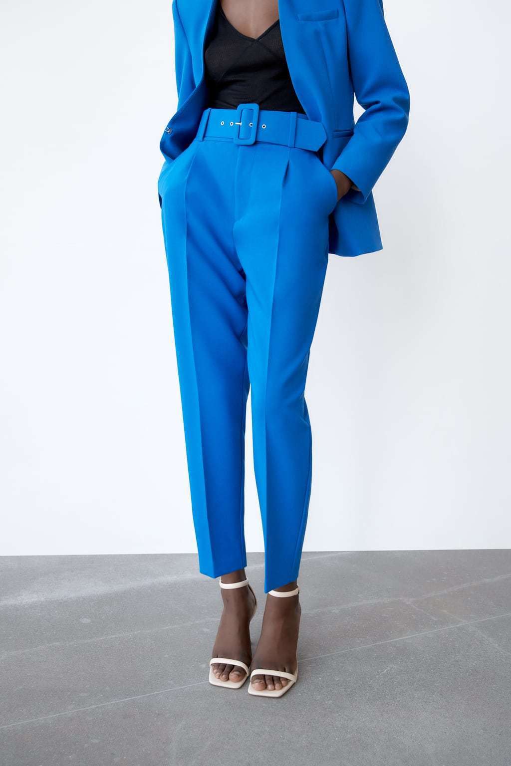 high waist straight solid color trousers with belt NSAM126252