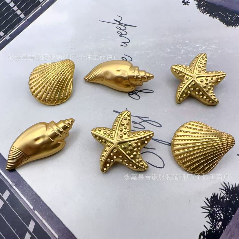 Metal Ocean Series Conch Shell Starfish Buttons for Coats and Jackets Fashion Buttons for Sweaters and Knitwear Wholesale Metal Ocean Series Conch Shell Starfish Buttons for Coats and Jackets Fashion Buttons for Sweaters and Knitwear Wholesale