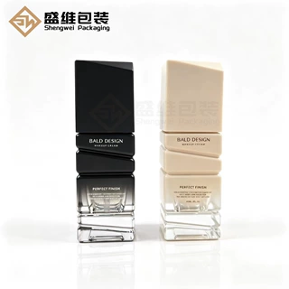 新款阶梯方形粉底液瓶精华液瓶隔离霜瓶素颜霜瓶异型瓶30ml玻璃瓶