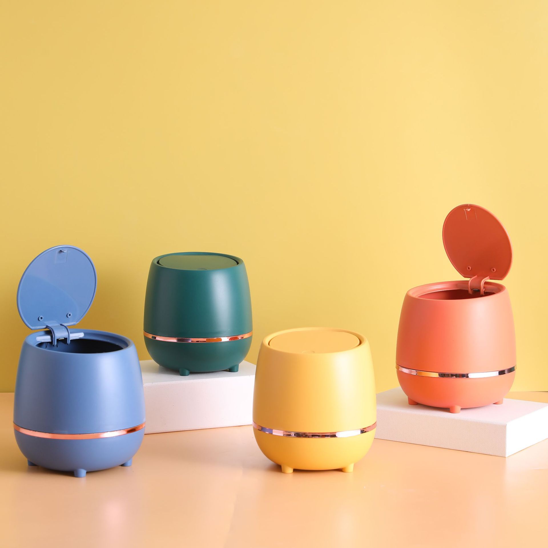 Desktop Pop-Up Trash Can for Living Room: Sleek, Lightweight, Multi-Functional Storage Bin with Office-Style Mini Press-to-Empty Paper Basket