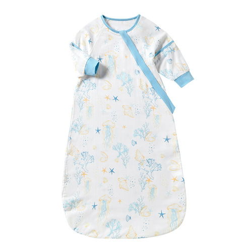 Baby sleeping bag with front four and two back, bamboo fiber leg-wrapped pajamas, bamboo cotton gauze baby antibacterial children's sleeping bag without legs