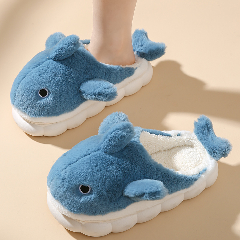Spot Cute Whale Cotton Slippers Women's Winter Couple Indoor Household Men's Winter Cartoon Mao Mao Slippers