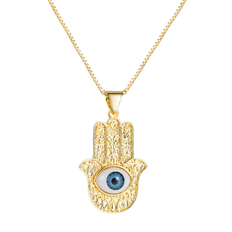 Nihaojewelry Wholesale Jewelry Hip Hop Devils Eye Palm Pendant Copper Goldplated Oil Dropping Necklacepicture10
