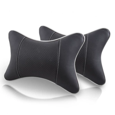Back Cushion, a Pair of Headrest - full-leather-black-and-white-headrest-1-piece-no-specifications