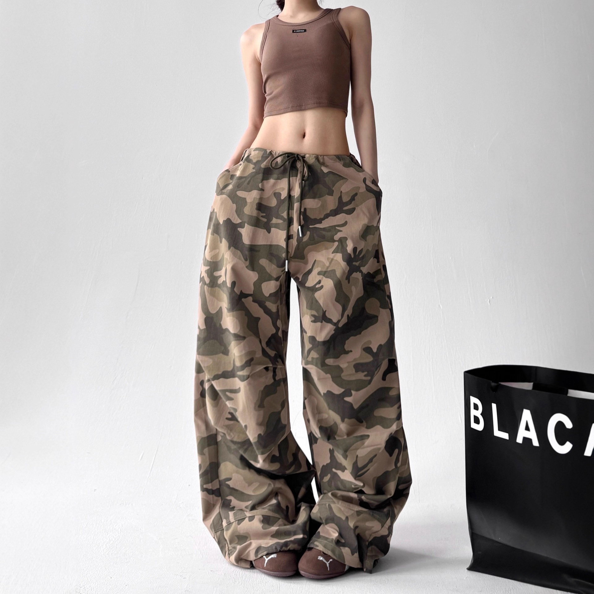 American Retro Camouflage Cargo Pants for Women 2025 Summer New High-Waisted Loose Tall Wide-Leg Casual Long Pants