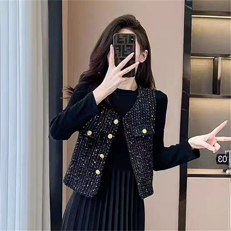 2026 Fashion New Short Sleeveless Vest Jacket Tweed Waistcoat with High-End Elegant Sequins