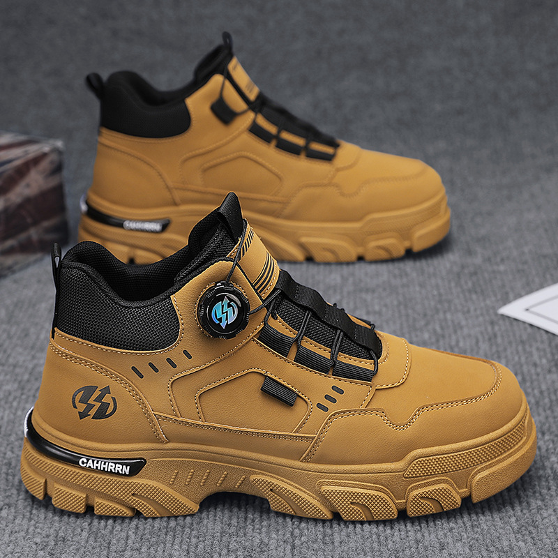 Botón giratorio de moda con pies botas Martin para hombre otoño e invierno nuevo estilo de cuero, alta, alta, alta, alta, deportes casuales, botas de hombre de moda