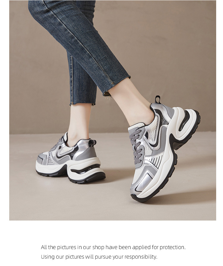 Zhao Yue Luo Xinghe Thick-Soled Silver Lu Si 2025 New Model Women's Dad Genuine Leather Height-Increasing Casual Sports_vogvips.com