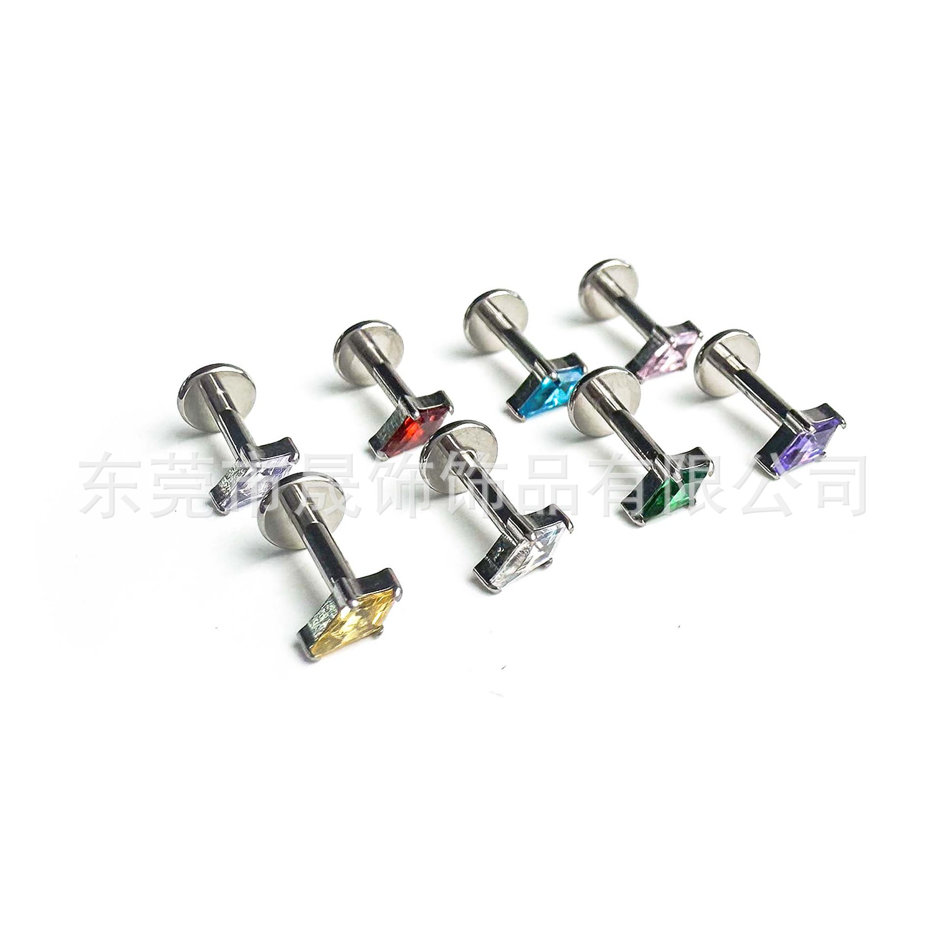 F136 Titanium Ear Stud 石 Cubic Zirconia 菱 Helix Cartilage Stud G23 Implant Grade Titanium Internal Thread Labret Stud Piercing Jewelry
