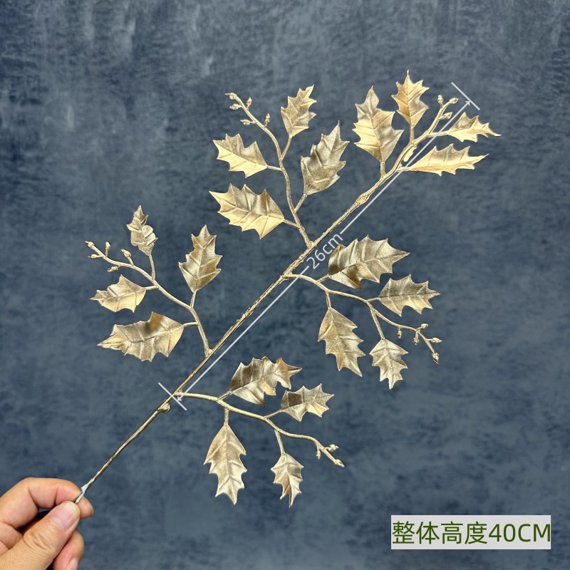 Flor artificial de oro solo tenedor fruta roja eucalipto ginkgo hoja gran amor Hortensia de madera Año Nuevo bendición cubo arreglo floral adornos