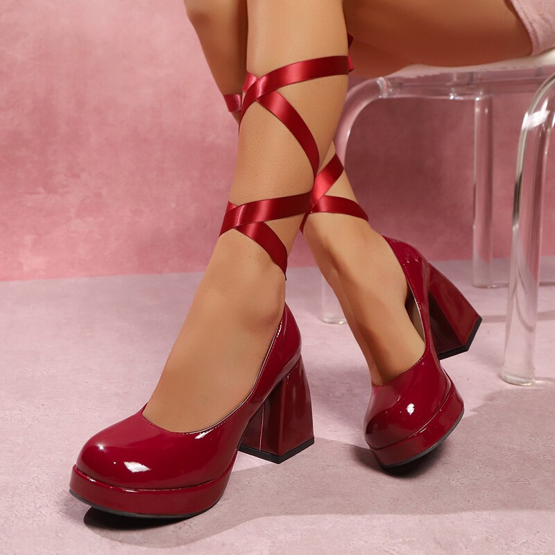 Foreign Trade High Heels for Women 2025 Spring and Summer New Style Mary Jane Shoes Ankle Strap Thick Heel Square Toe Pumps for Women