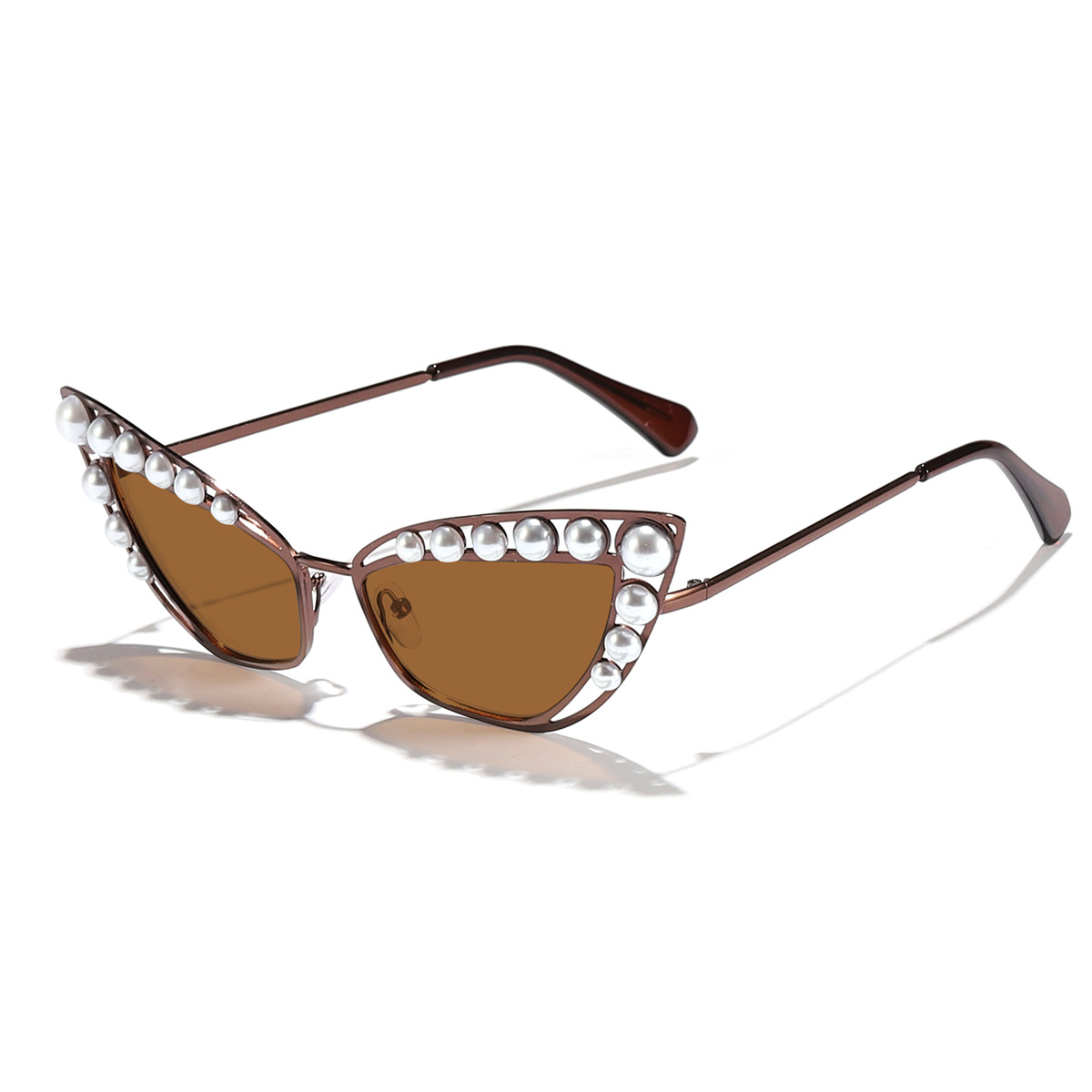 Nuevas gafas de sol de metal con ojos de gato de perlas hermosas transfronterizas