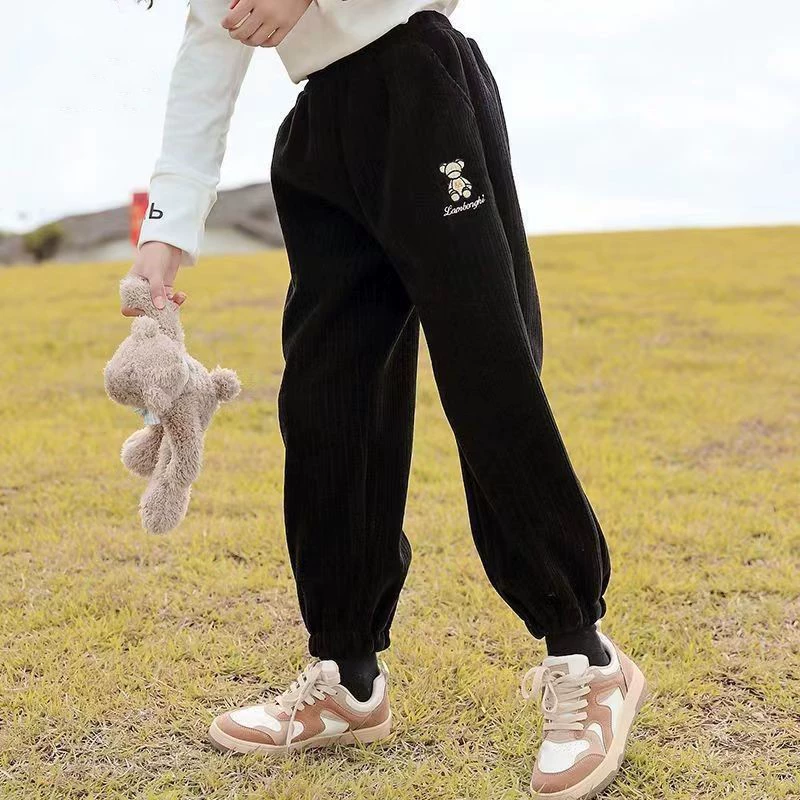 2023 новые вельветовые брюки для девочек, детские осенне-зимние новые утолщенные верхняя одежда на флисовой подкладке, брюки, зимние повседневные брюки