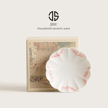 手绘堆雕牡丹杯垫陶瓷隔热垫家用功夫茶具茶道配件茶杯托茶垫礼盒