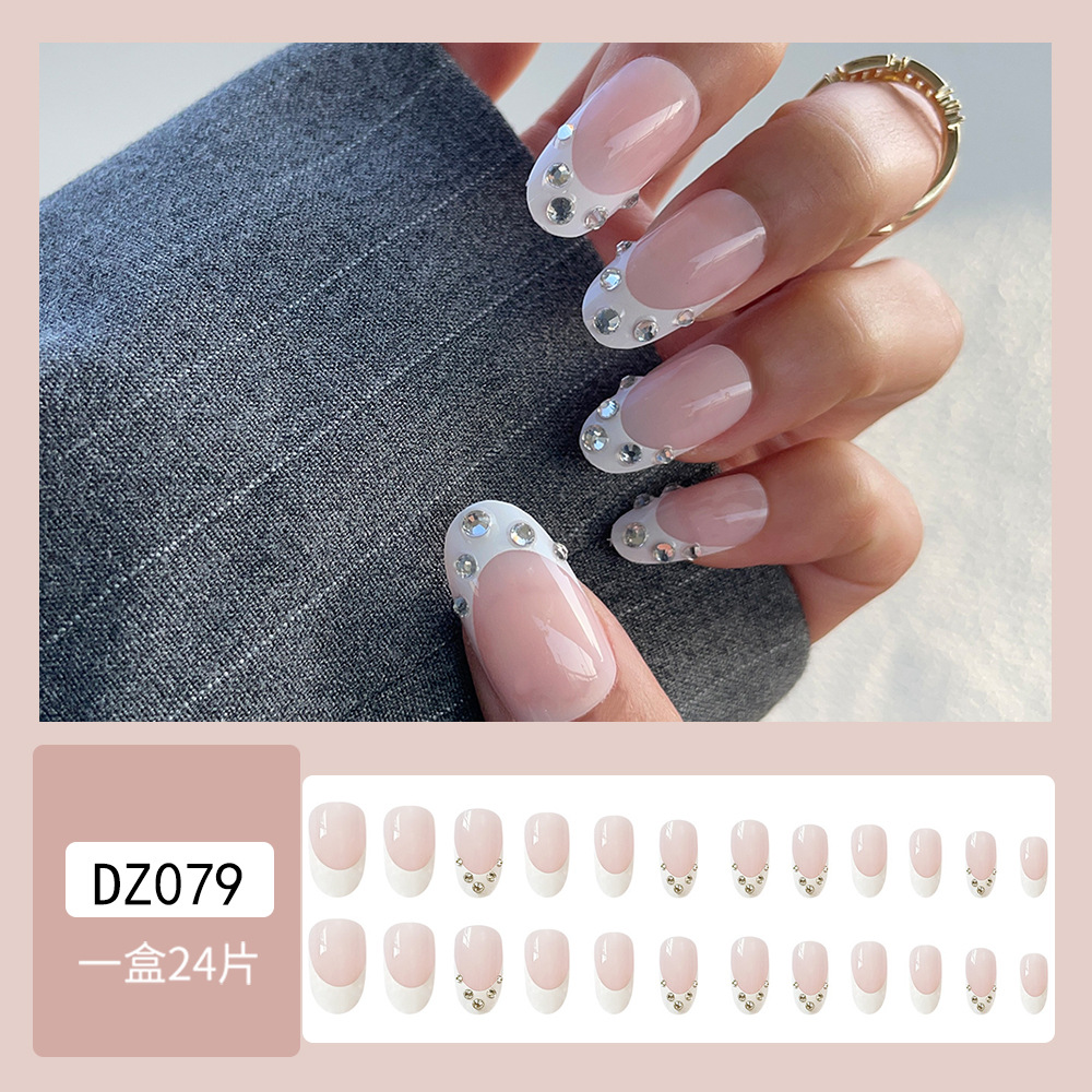 Nuevo parche de uñas simple francés rosa de uñas con incrustaciones de diamantes de venta caliente en Europa y América
