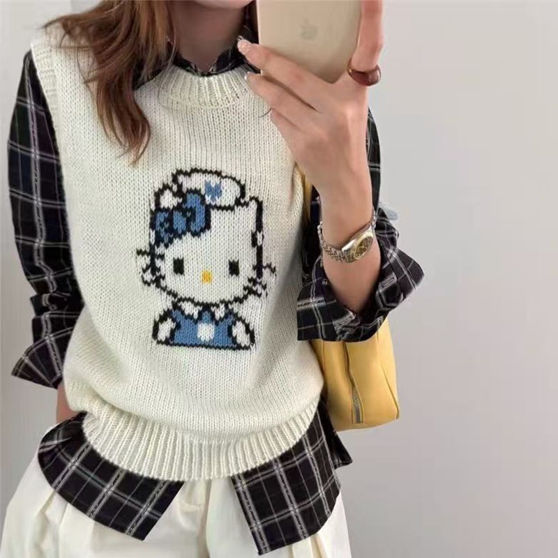 韩系穿搭卡通针织马甲女2025早秋冬新款毛衣坎肩背心上衣女潮|undefined