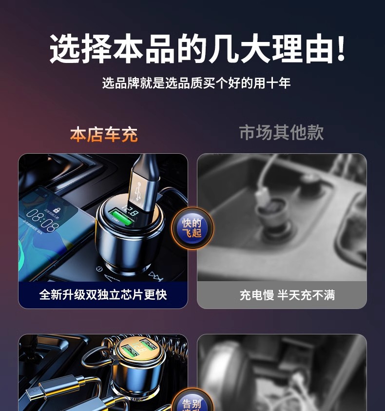 Car charger mobile phone super fast charging lighter one to three car conversion plug USB interface socket 66w