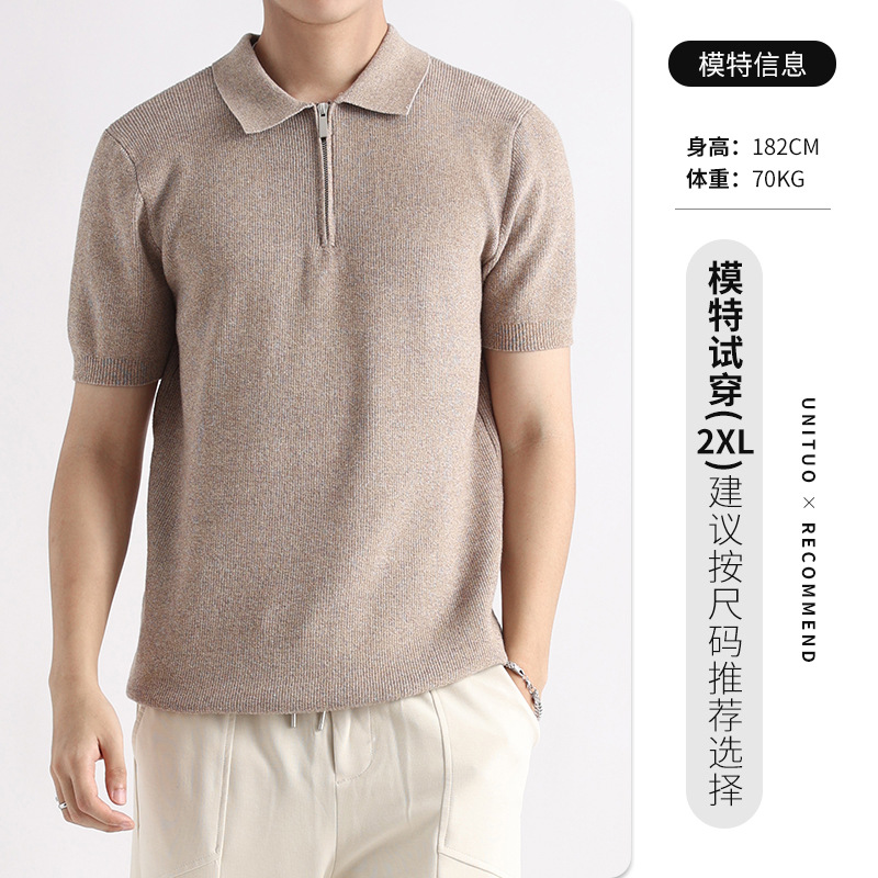 El dinero viejo hombre polo de punto de manga corta hombre de verano lujo ligero de alto nivel con tapa de negocios camiseta casual chaqueta de hombre
