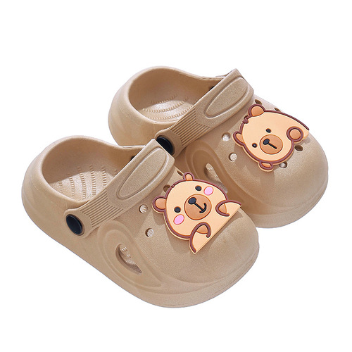 Children's Slippers for Boys and Girls, Roomy Head Covering, Bath Indoor and Outdoor Slippers, Anti-Slip Holes, Cartoon Bear Style, Wearable Outside