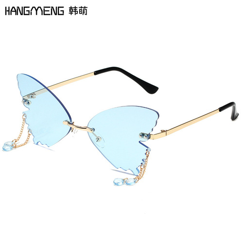 New Cross-border Butterfly Pendant Sunglasses Personalized Fashion Trendy Sunglasses Metal Frameless Party Glasses Factory Wholesale