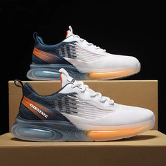 Cross-border new running shoes 2023 summer jelly sole men's shoes wholesale flyknit breathable laced casual men's sports shoes