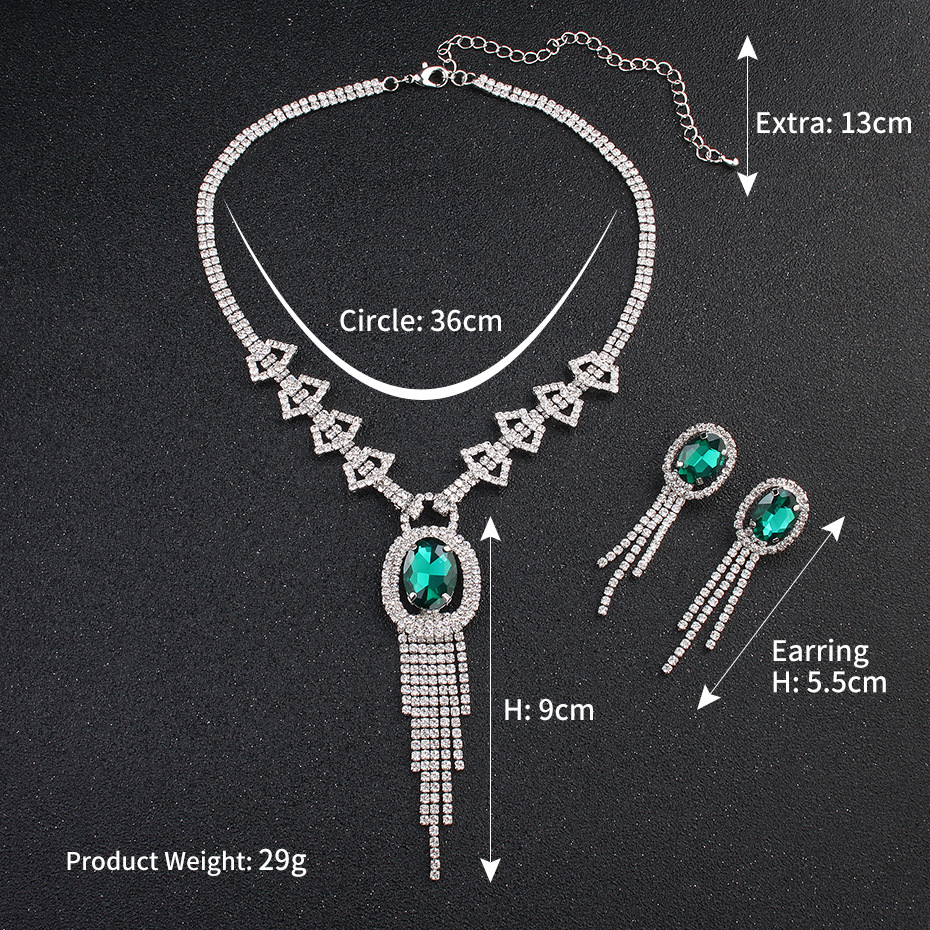 Retro Palace Style Double Row Diamond Necklace For Women With Diamonds Luxury With Tassel Pendant Necklace Earrings Set Clavicle Chain