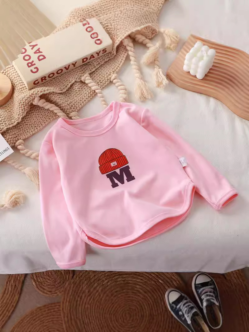 Niños de cuello redondo jersey de terciopelo en otoño niñas letras de una sola pieza de otoño invierno de manga larga jersey de terciopelo elástico