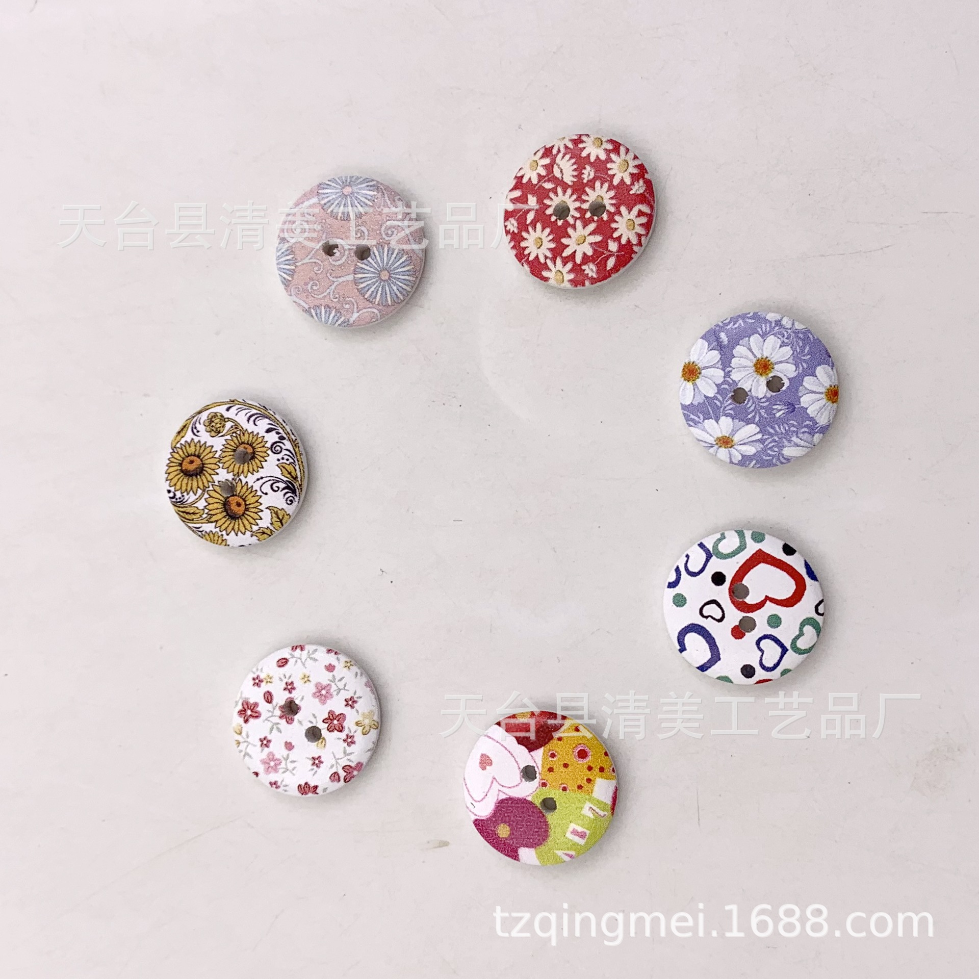 20mm 2 botones de flores y plantas blancos botones de madera estampados decorativos 50 un paquete