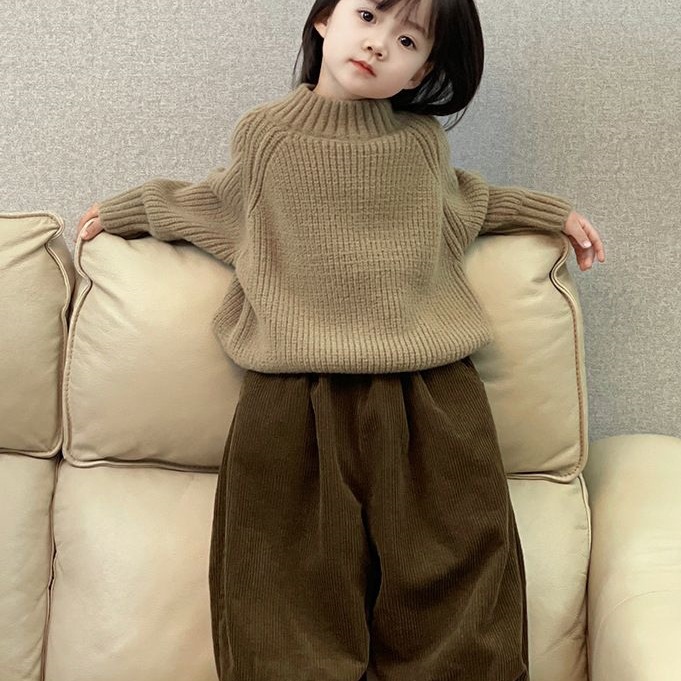 女童复古森系2025款毛衣儿童女宝宝秋冬加厚毛线上衣裤子整套套装