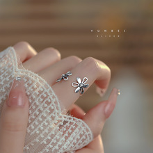 复古镂空花朵S925银戒指女气质甜美花瓣开口指环ins创意食指戒潮