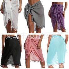 亚马逊女装一片式不规则多功能披巾比基尼罩衫流苏拼接沙滩半身裙