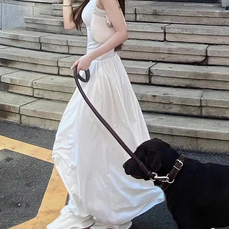 New Solid Color Dress Niche Design Ribbed Sleeveless Long Skirt High Quality Mid-Length Women's Skirt Holiday Long Skirt