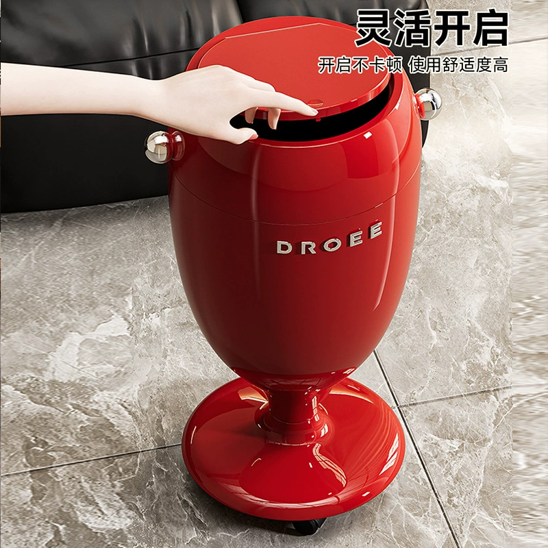 Trash can for home living room 2025 new style bedroom large capacity light luxury high-end high-end appearance wheeled trash can with flip lid