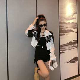 春秋短款机车外套女小众美式复古棒球服赛车夹克上衣百搭长袖