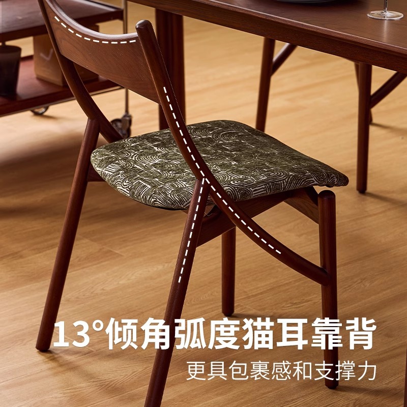 Dan Fansi Silla de comedor con orejas de gato Silla de ocio de madera maciza para el hogar Silla de respaldo individual Silla de diseño de estilo antiguo