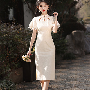 2024 spring and summer new elegant elegant brocade cotton jacquard cheongsam improved girl Chanel style socialite cheongsam dress