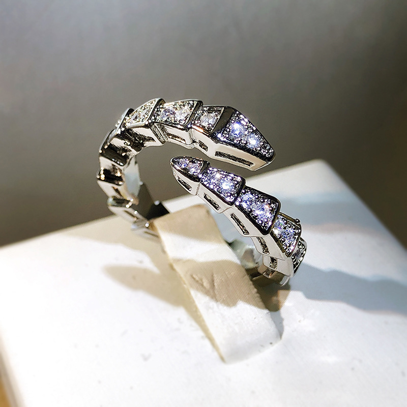Fashion Snake Brass Plating Inlay Zircon Open Ring 1 Piece