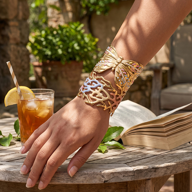 TENA joyas transfronterizas de acero inoxidable originales goteo de aceite pulsera mariposa pulsera de alto nivel de sensación de apertura pulsera al por mayor image 1