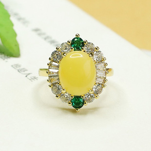 Aiyu Natural Amber Ring Yellow Beeswax Ring Ring Female Ethnic Wind Factory Wholesale AY3122004