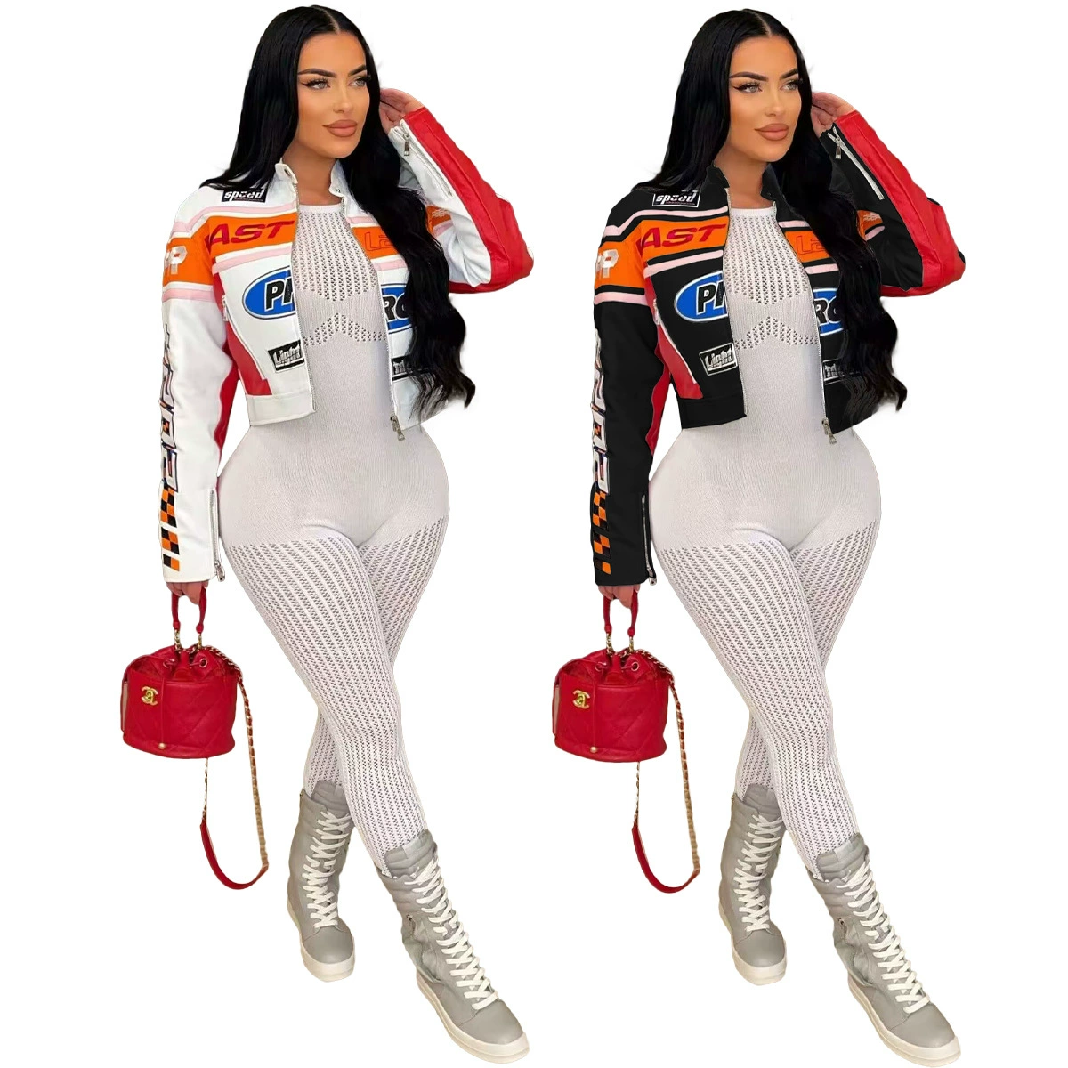 В наличии: Y2667 Куртка укороченная на молнии с воротником-стойкой, в европейском и американском стиле, с принтом «Hot Girl», осень-зима 2025, уличный стиль