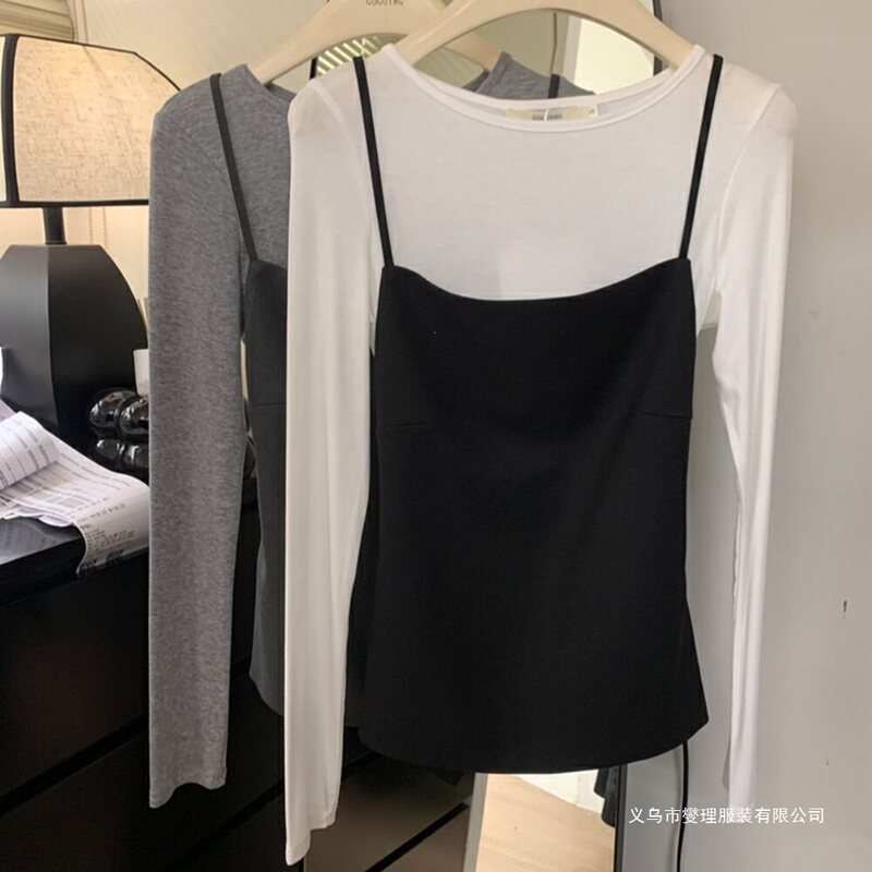 New Korean-Style Vest and Camisole Two-Piece Fashion Set, Korean-Style Age-Reducing Versatile Slim-Fit Halter Neck Gray New Korean-Style Vest and Camisole Two-Piece Fashion Set, Korean-Style Age-Reducing Versatile Slim-Fit Halter Neck Gray