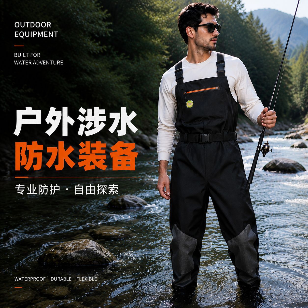 Men's waterproof wading pants with rain boots, thickened one-piece overalls for fishing and sea fishing