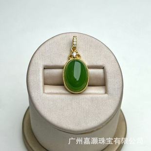 嘉灏天然和田碧玉蛋面镶925银镀金如意扣轻奢时尚吊坠厂家批发-阿里巴巴