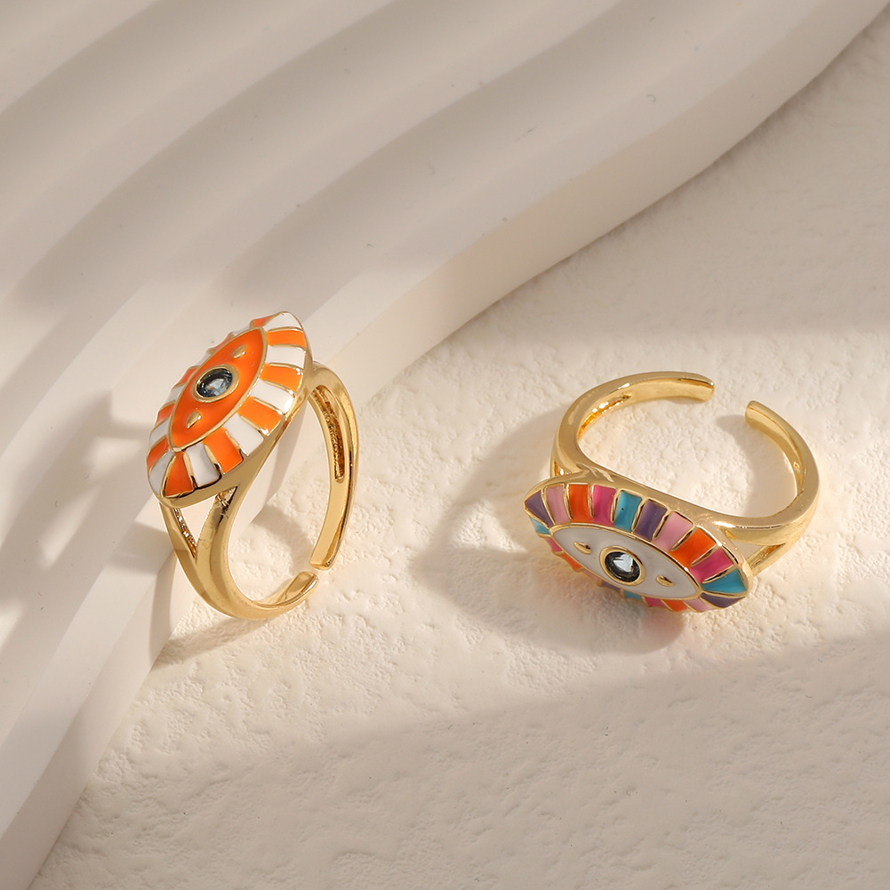 Retro Devilu0027S Eye Copper Open Ring Enamel Zircon Copper Rings