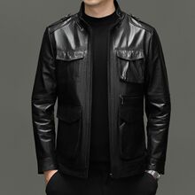 牛皮皮衣男士真皮海宁机车服立领皮夹克短款牛蜡皮外套潮