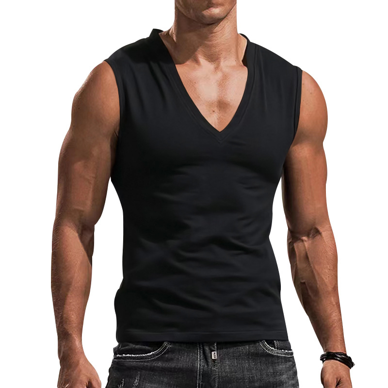 Camiseta sin Mangas con Cuello en V para Hombre de Poliéster Transpirable para Uso Casual