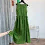 旅行圆领无袖格子连衣裙